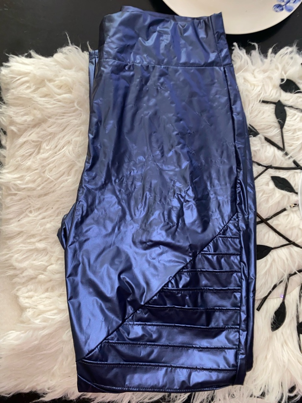 Metallic Navy Blue Active faux leather pants